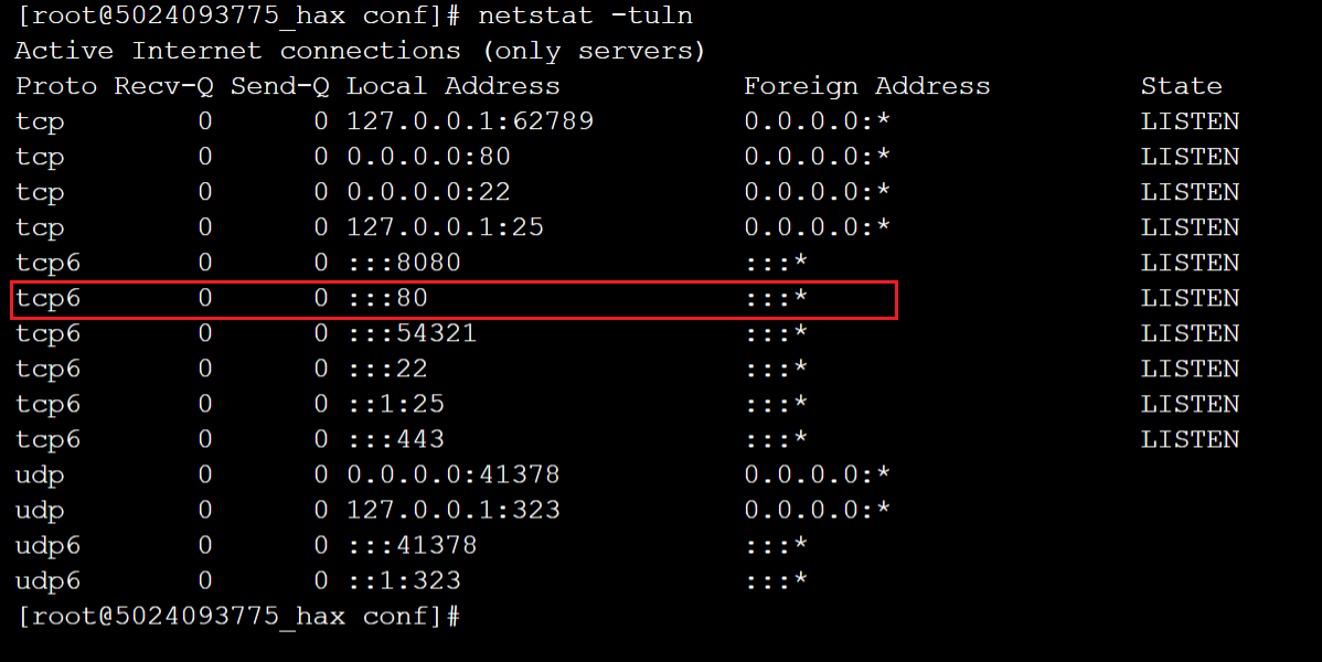80端口ipv6已监听成功